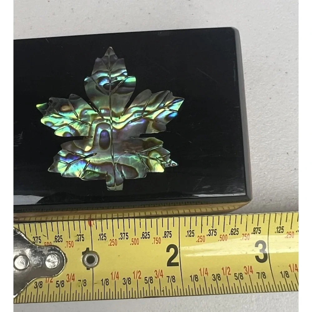 Wood Trinket Jewelry Box Abalone Mother of Pearl Maple Leaf Inlay Lacquer Lid
